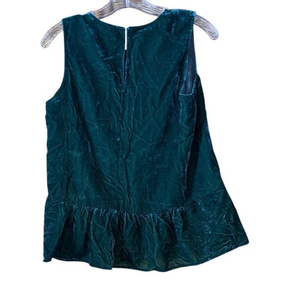 J.Crew Emerald Green Crushed Velvet Sleeveless Top - Ruffle Hem, Size 4 - Picture 2 of 7